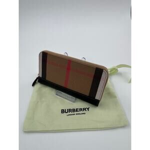 Burberry Check Zip-Around Wallet in Black Leather Trim